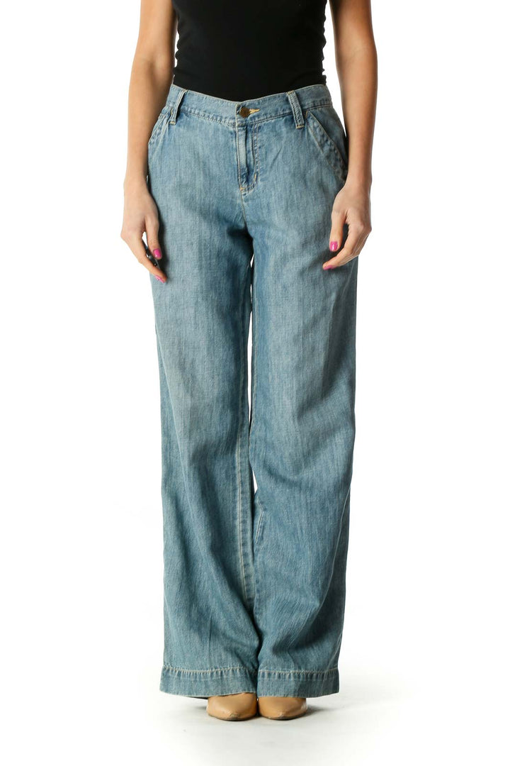 Blue Casual Straight Leg Jeans