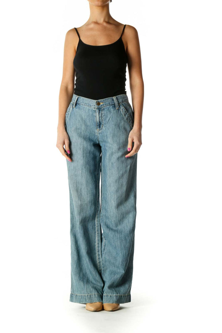 Blue Casual Straight Leg Jeans