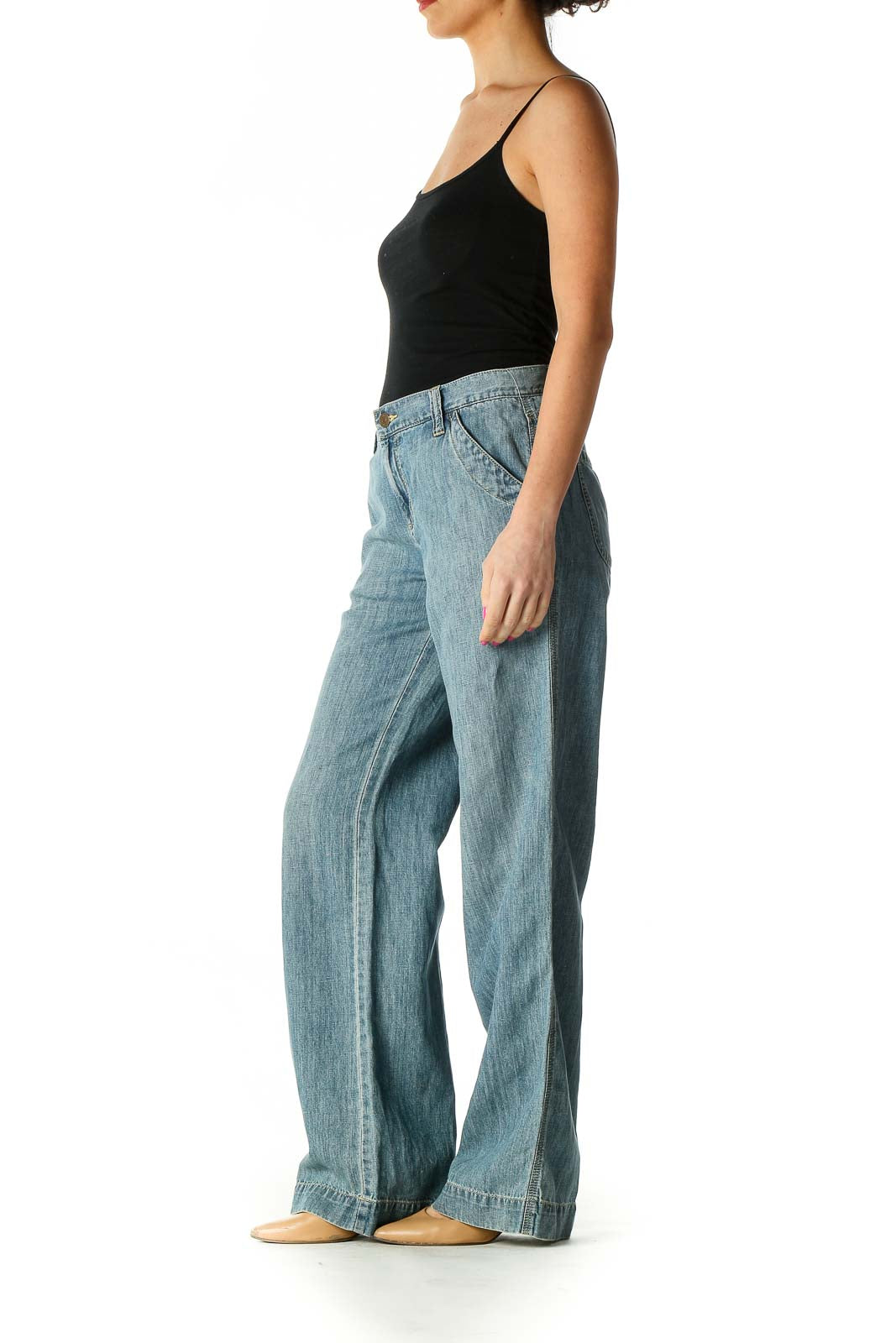 Blue Casual Straight Leg Jeans