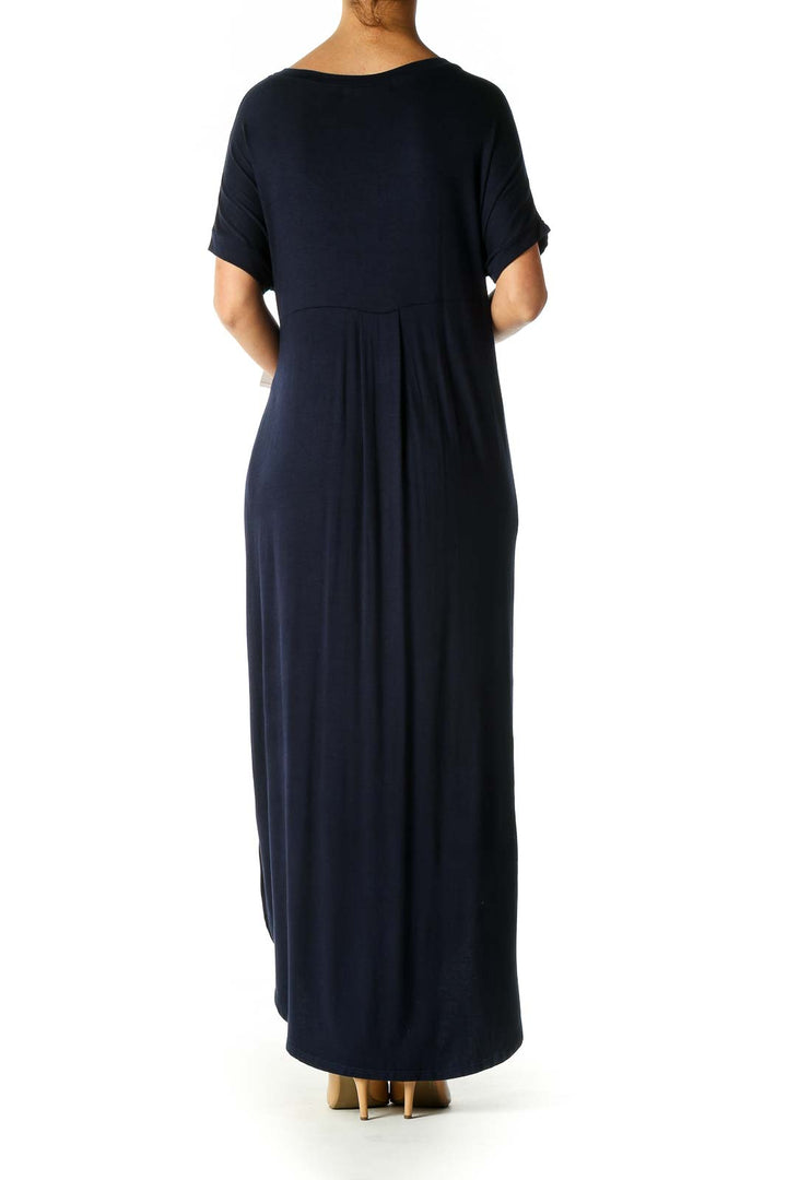 Blue Solid Casual Column Dress