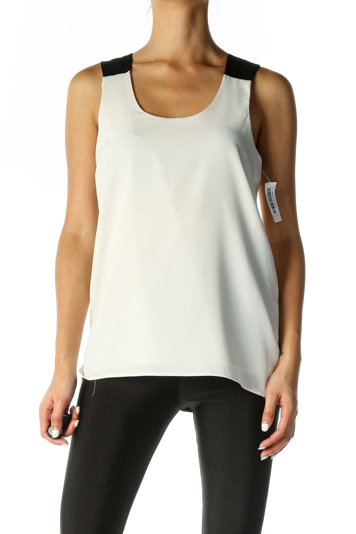 Beige Solid Casual Tank Top