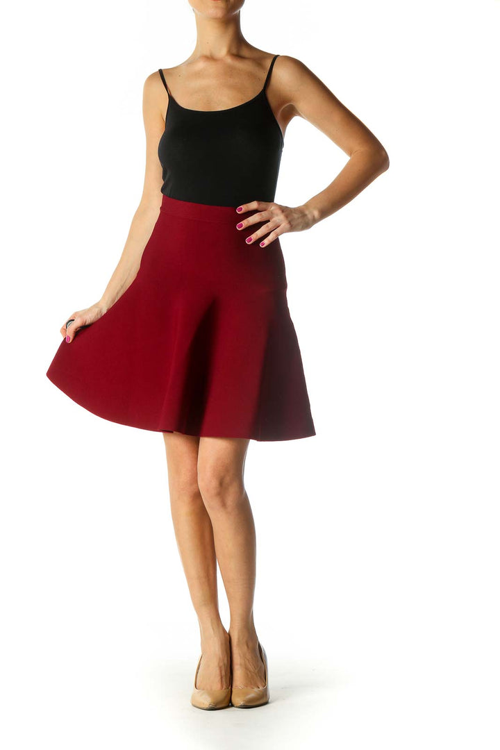 Red Solid Chic Flared Skirt