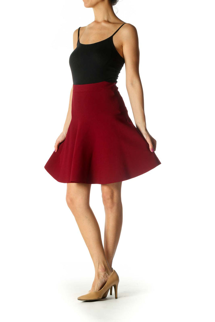 Red Solid Chic Flared Skirt