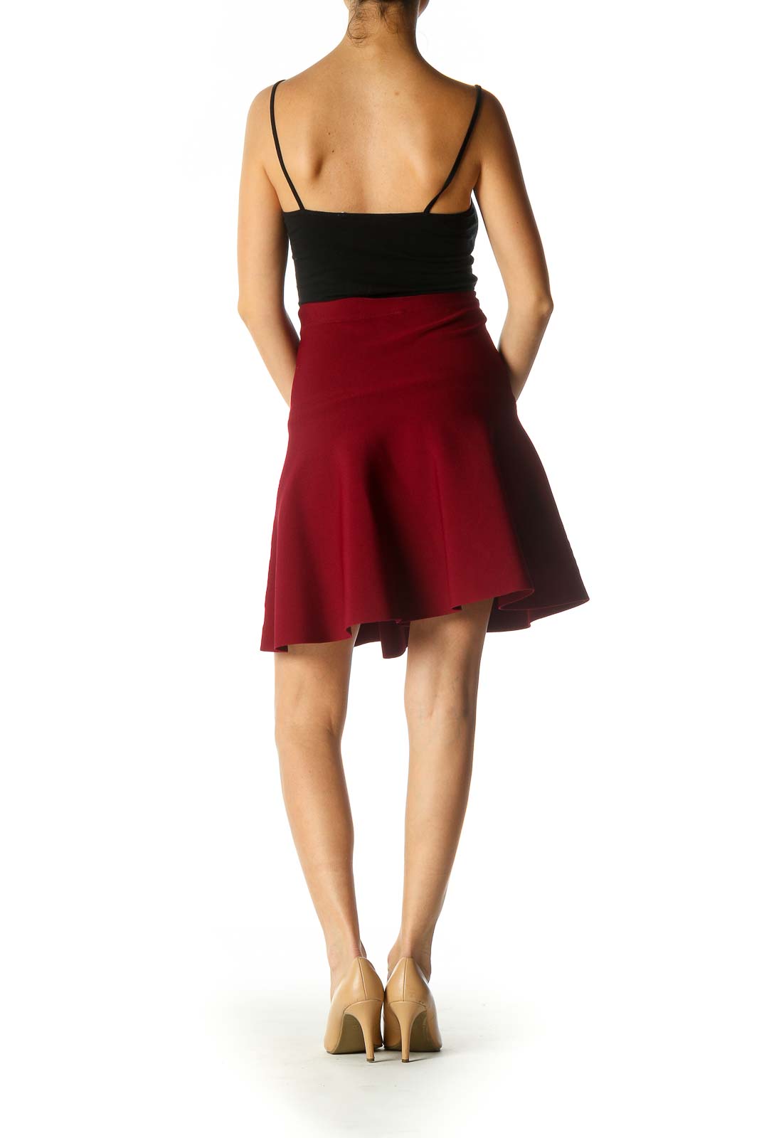 Red Solid Chic Flared Skirt