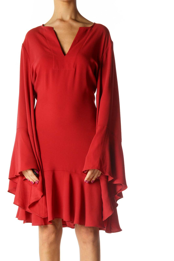 Red Solid Casual A-Line Dress