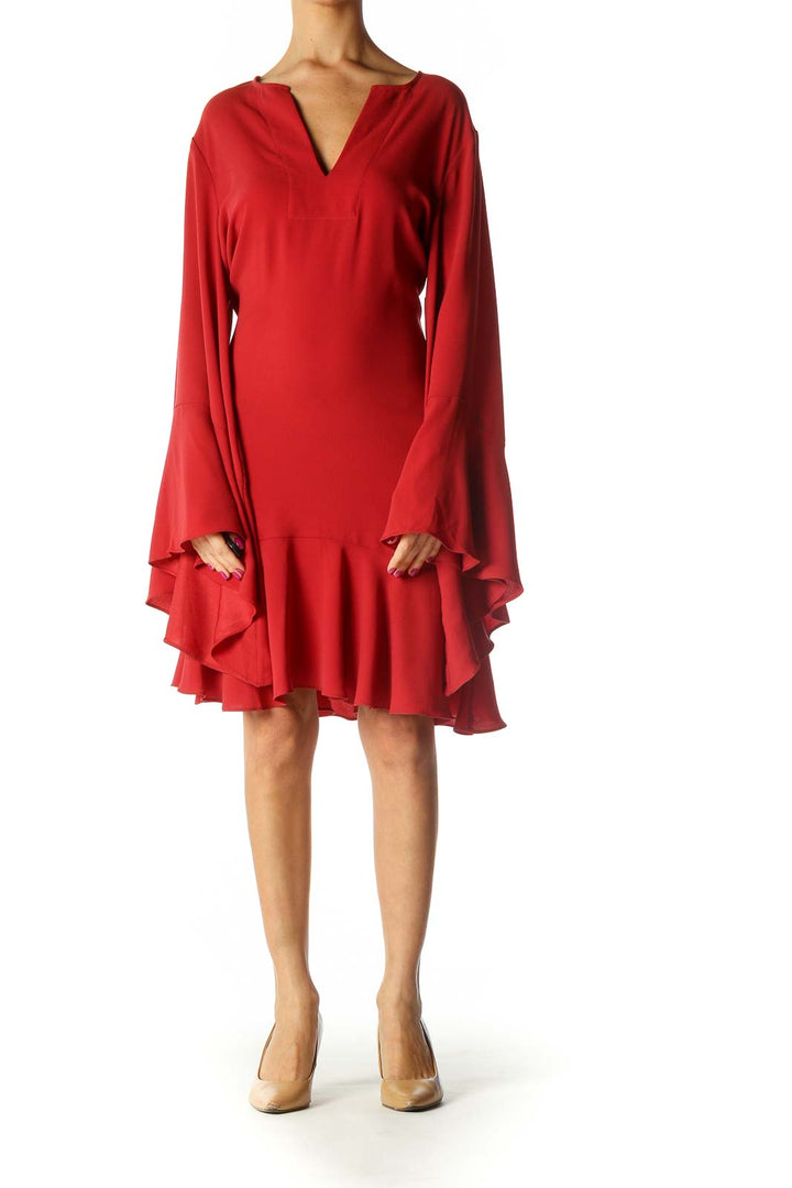 Red Solid Casual A-Line Dress