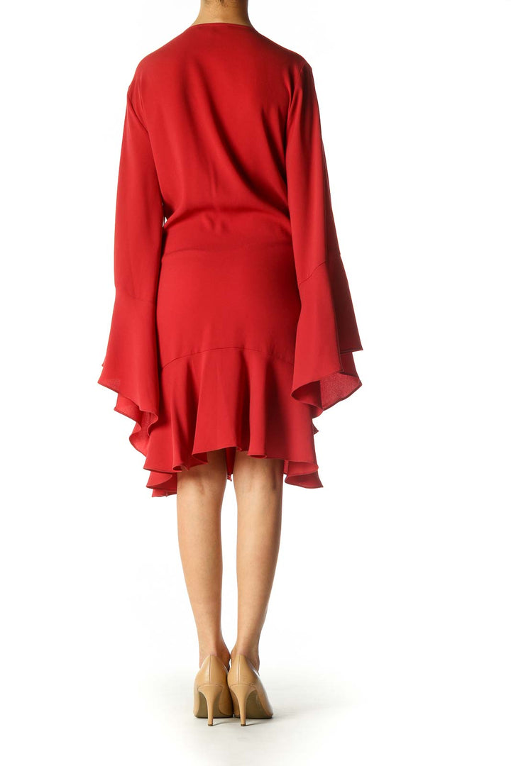 Red Solid Casual A-Line Dress