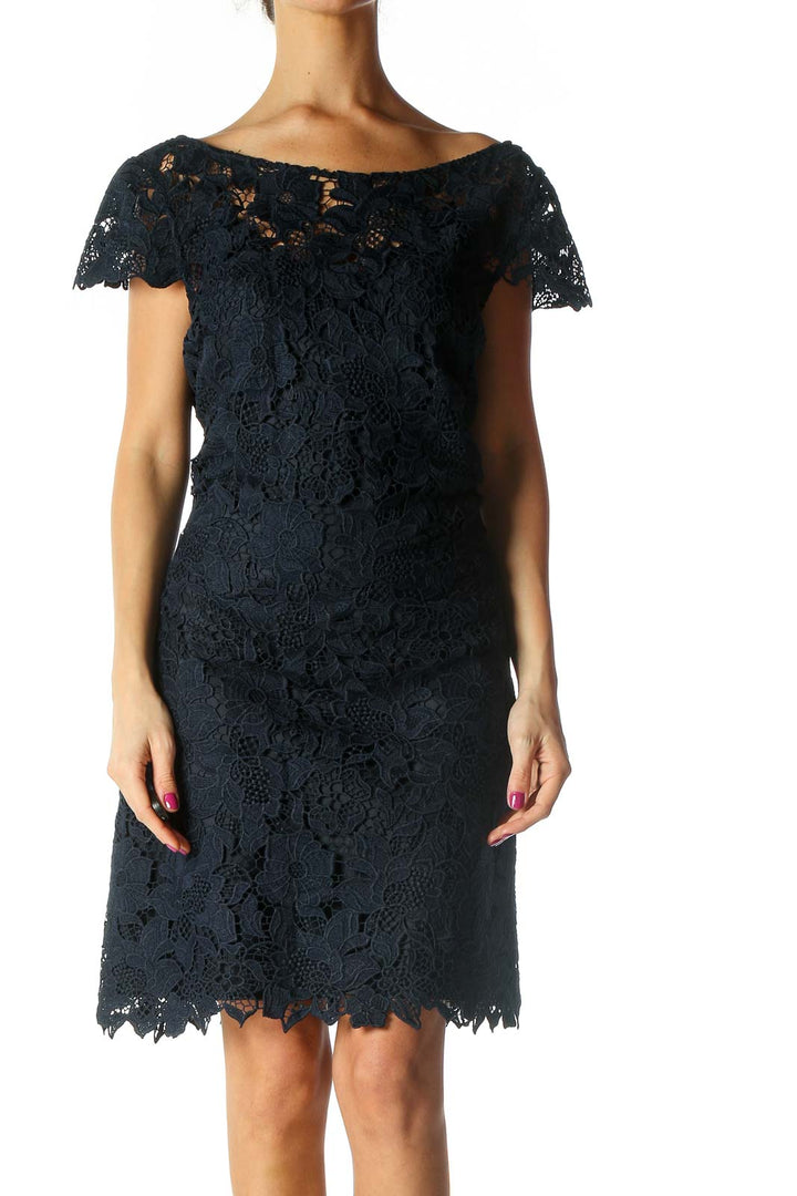Navy Lace Chic Sheath Dress