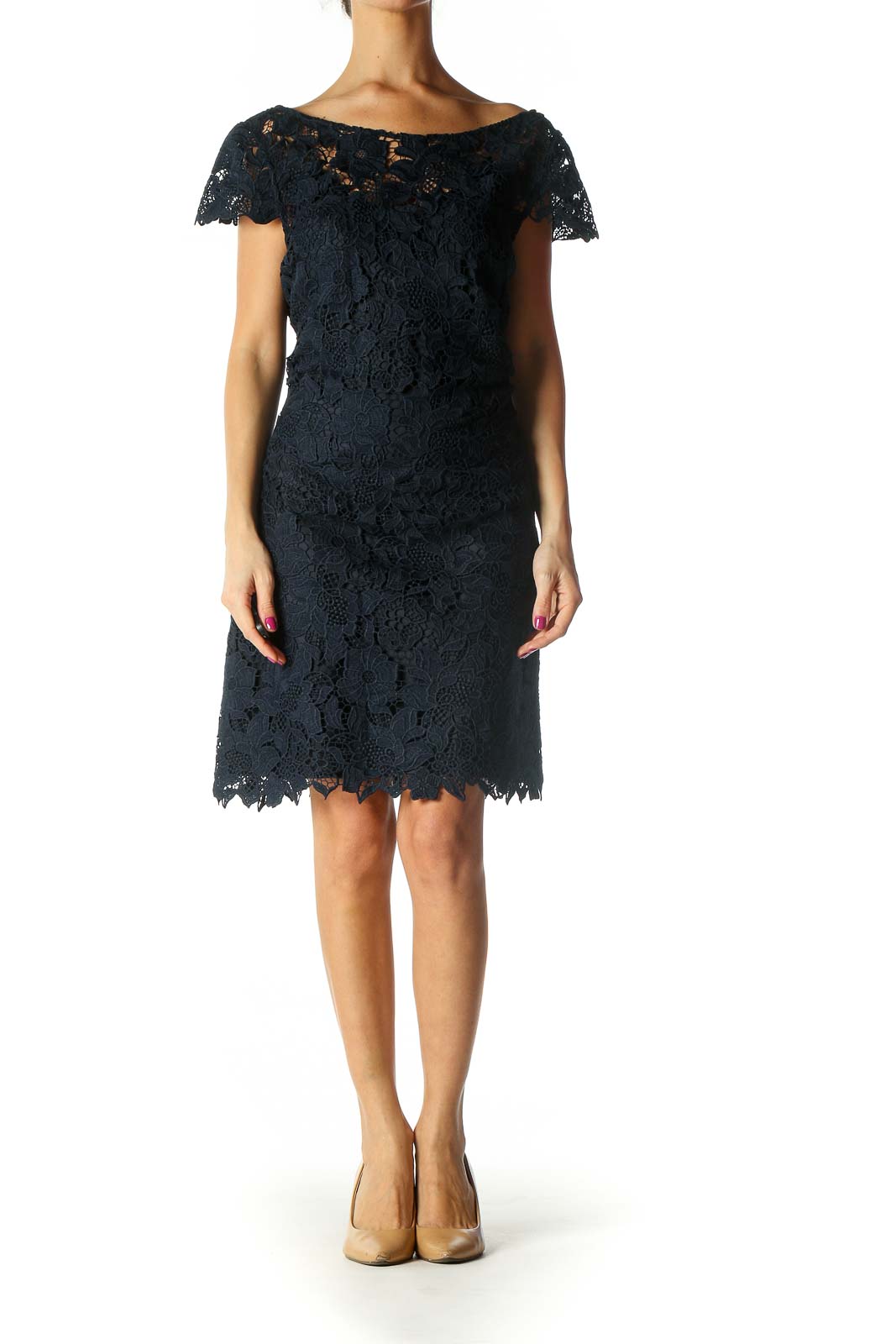 Navy Lace Chic Sheath Dress