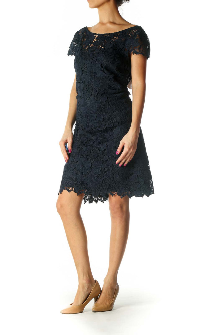 Navy Lace Chic Sheath Dress