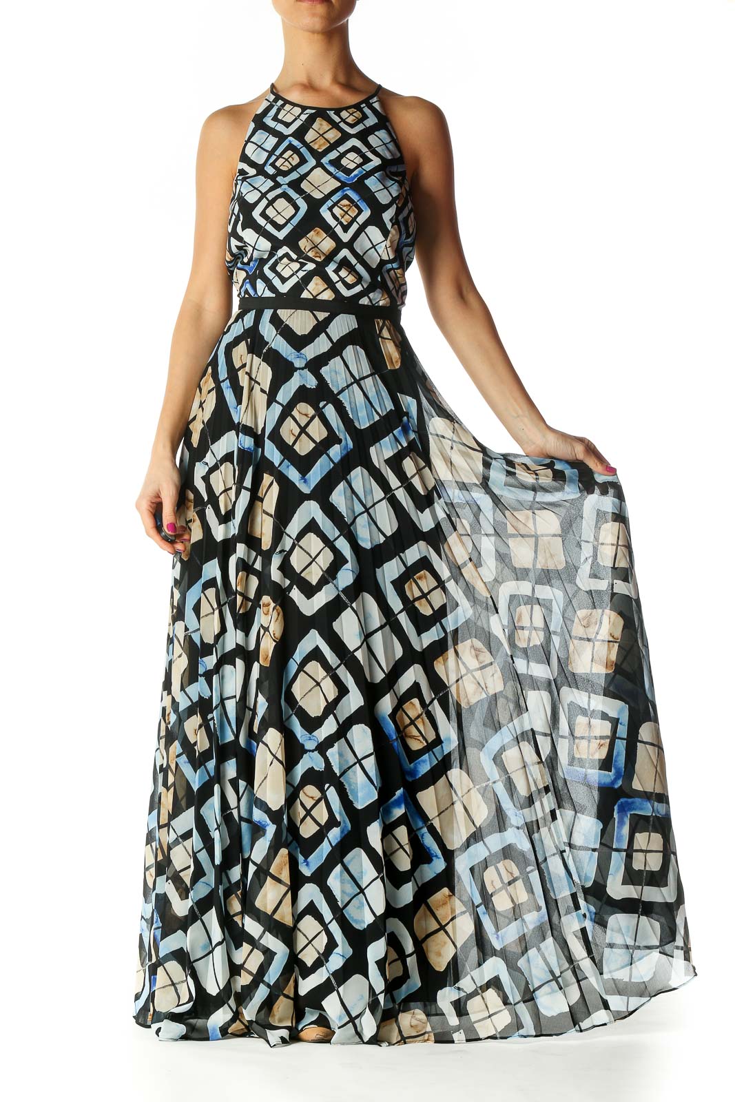 Black Graphic Print Evening Dress