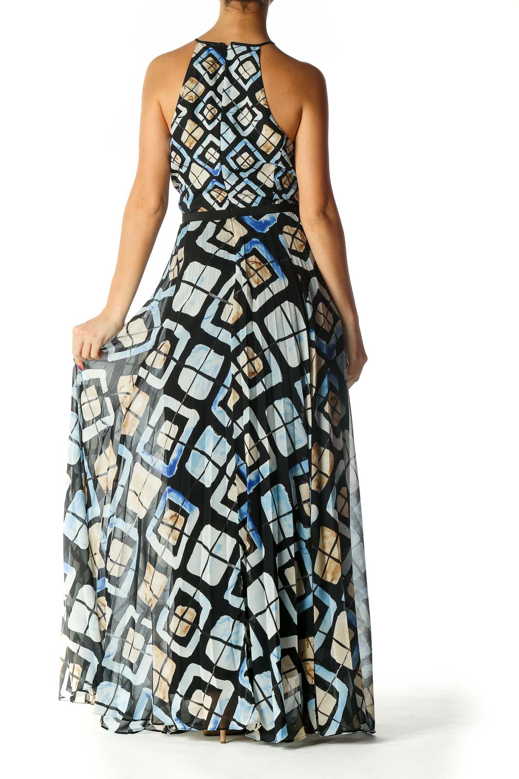 Black Graphic Print Evening Dress