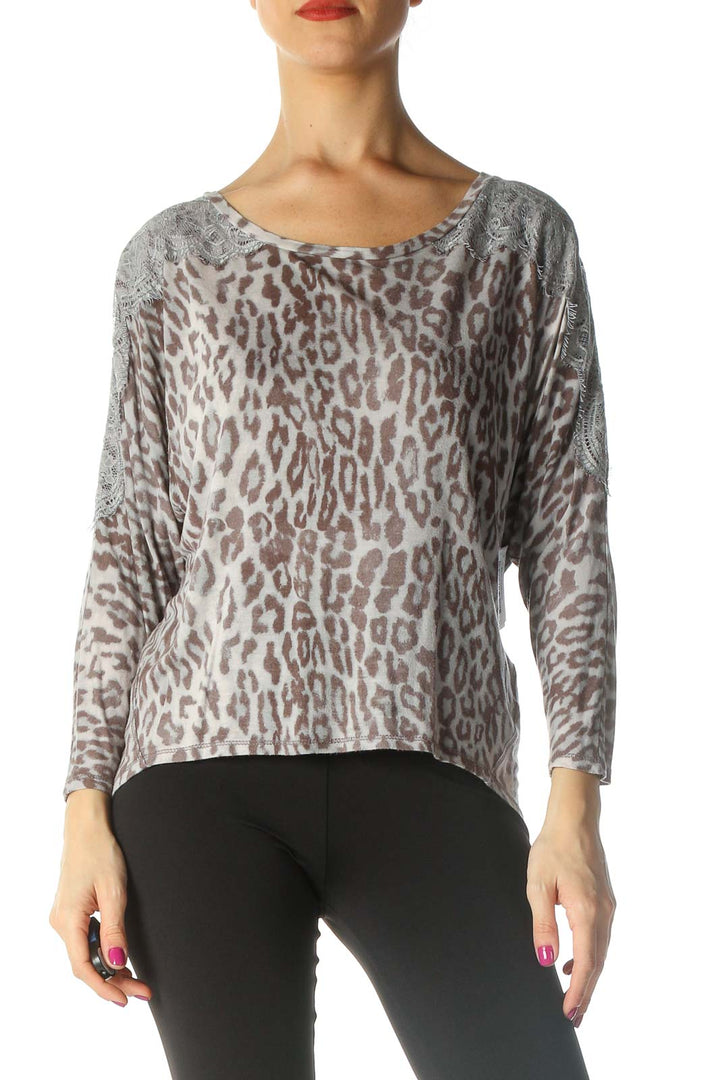 Beige Animal Print Casual Blouse