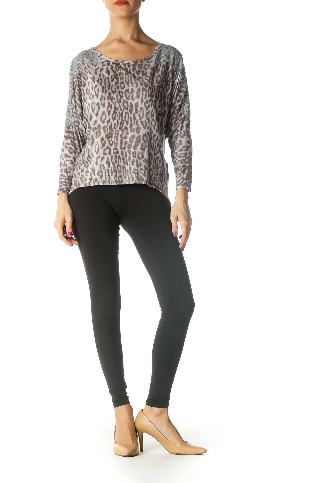 Beige Animal Print Casual Blouse