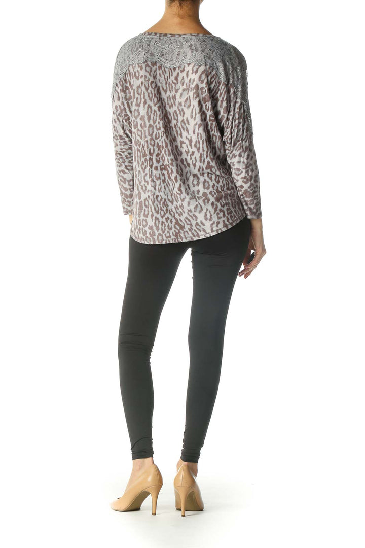 Beige Animal Print Casual Blouse