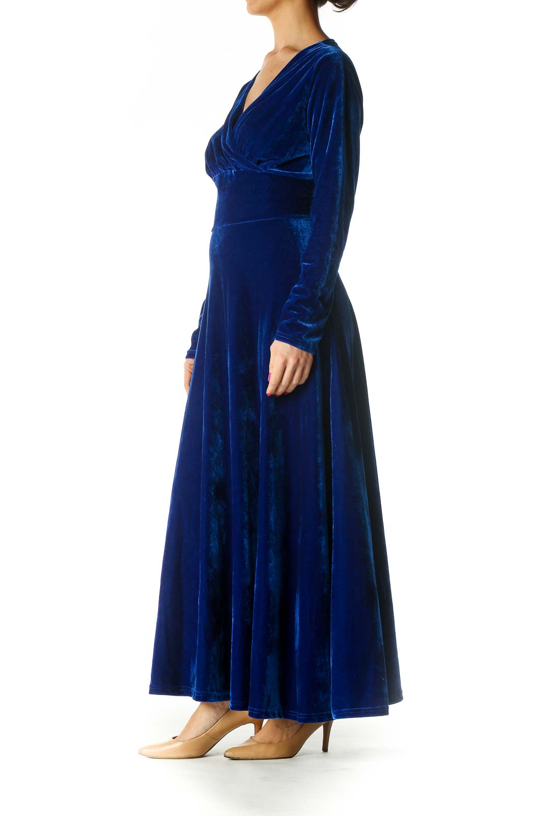 Blue Solid Velvet A-Line Dress