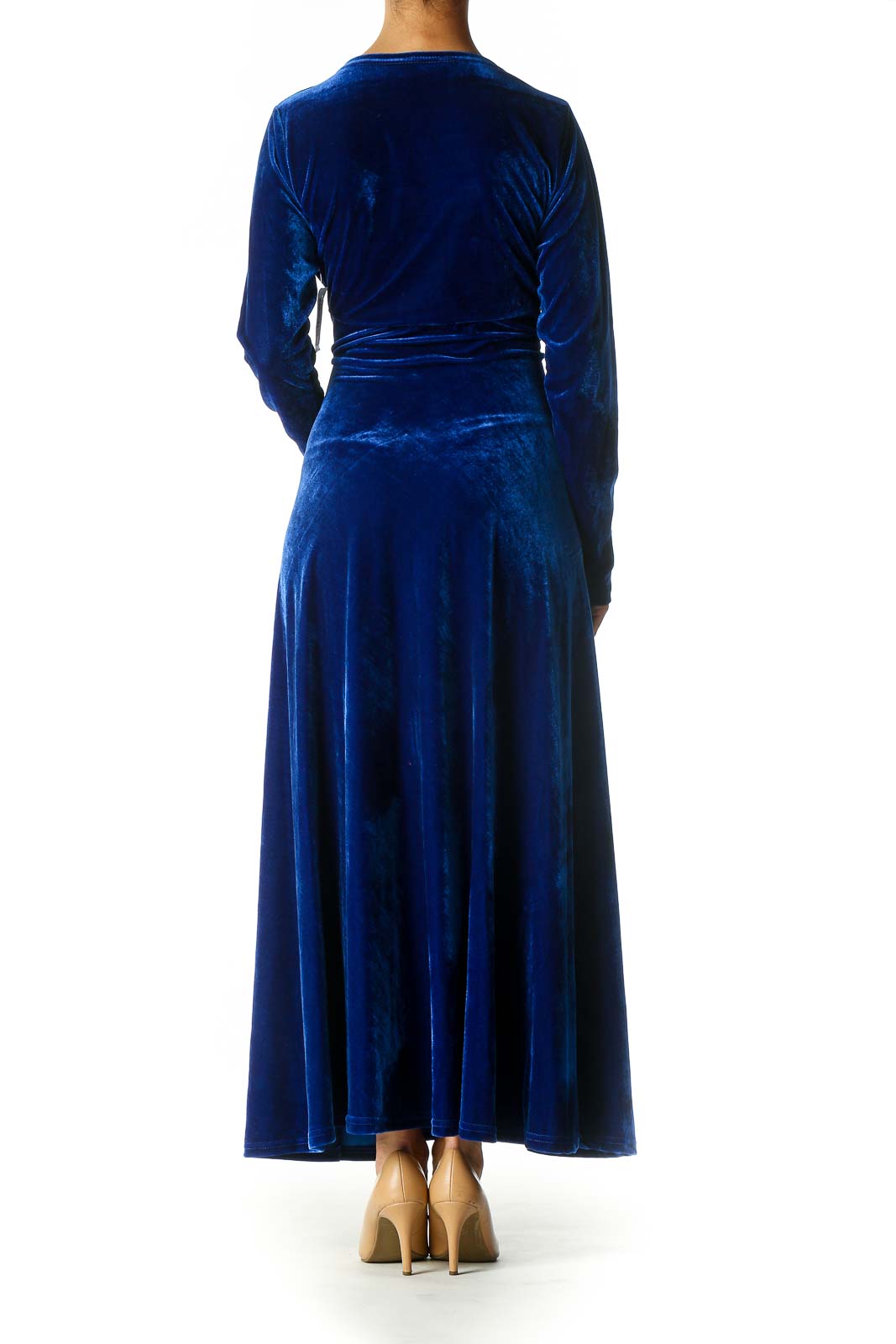 Blue Solid Velvet A-Line Dress