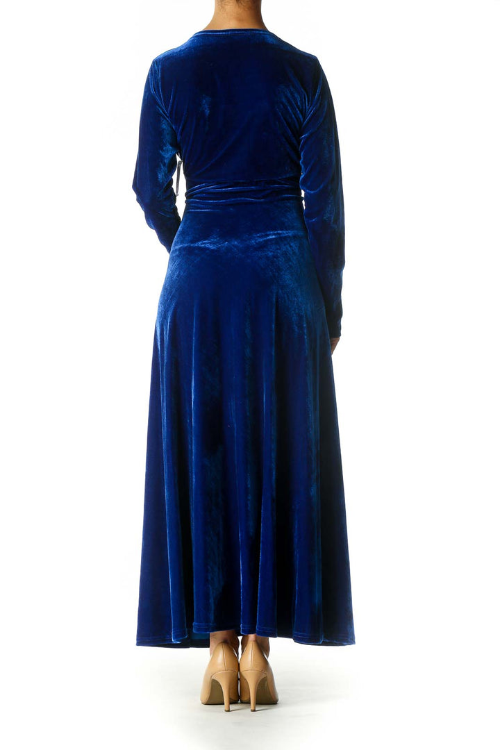 Blue Solid Velvet A-Line Dress