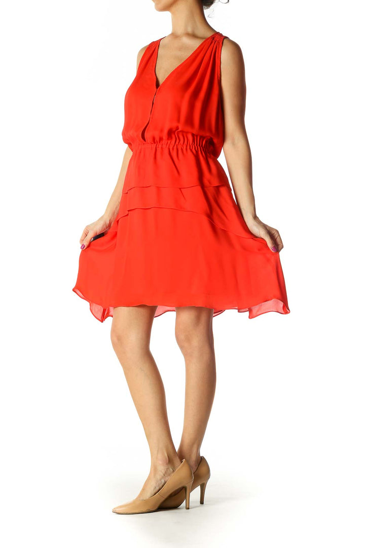 Red Solid Casual Fit Flare Dress