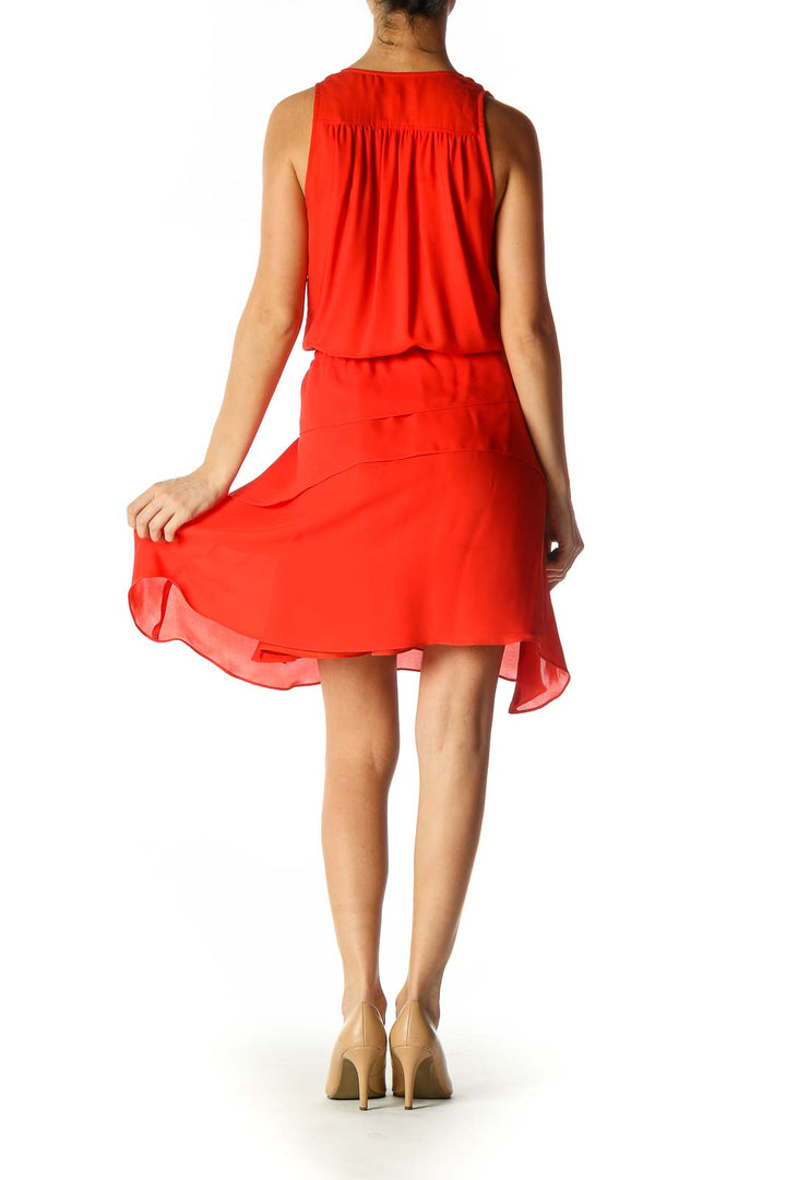 Red Solid Casual Fit Flare Dress