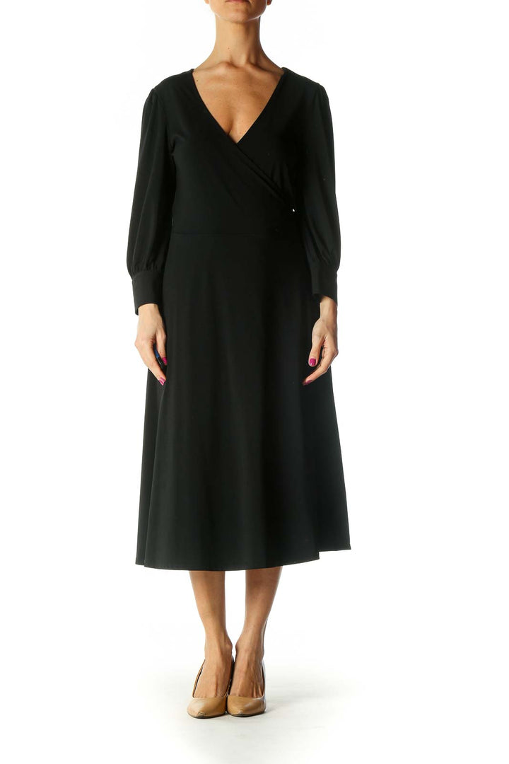 Black Solid Casual A-Line Dress