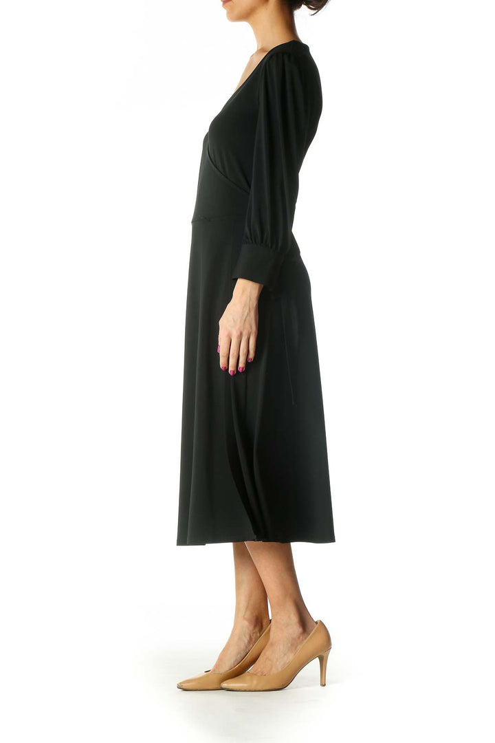 Black Solid Casual A-Line Dress