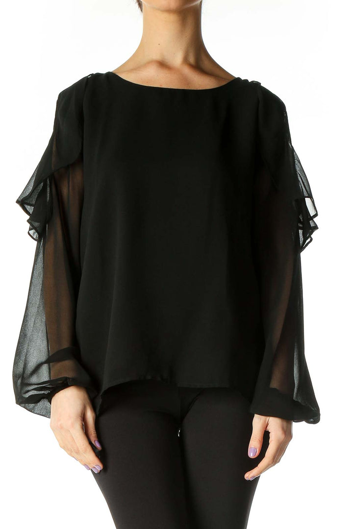 Black Solid Retro Blouse