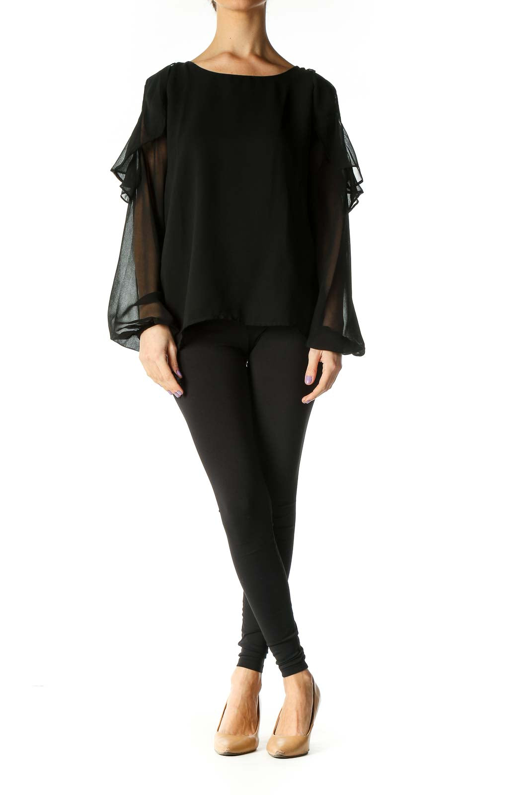 Black Solid Retro Blouse