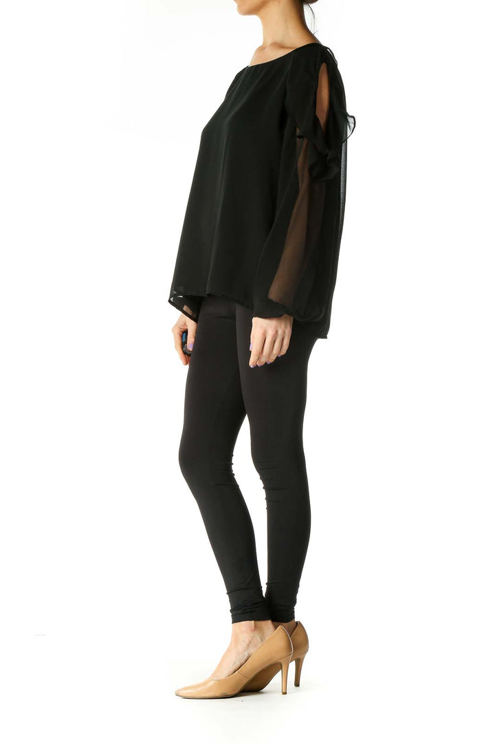 Black Solid Retro Blouse