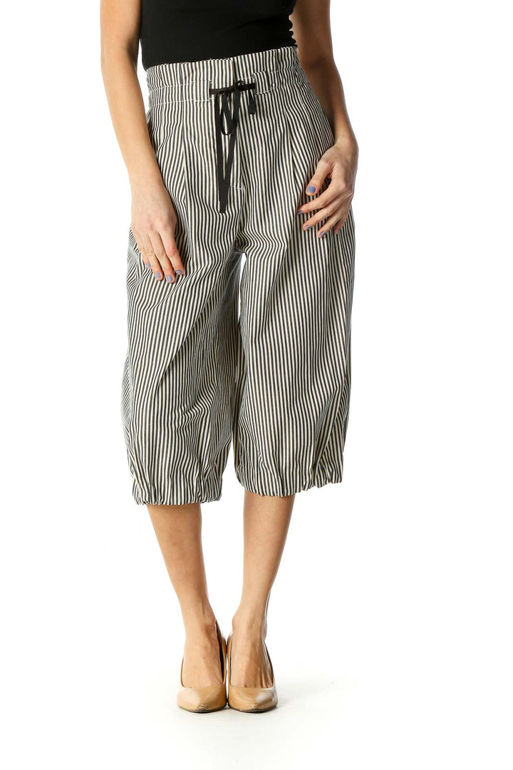 Beige Striped Chic Culottes Pants