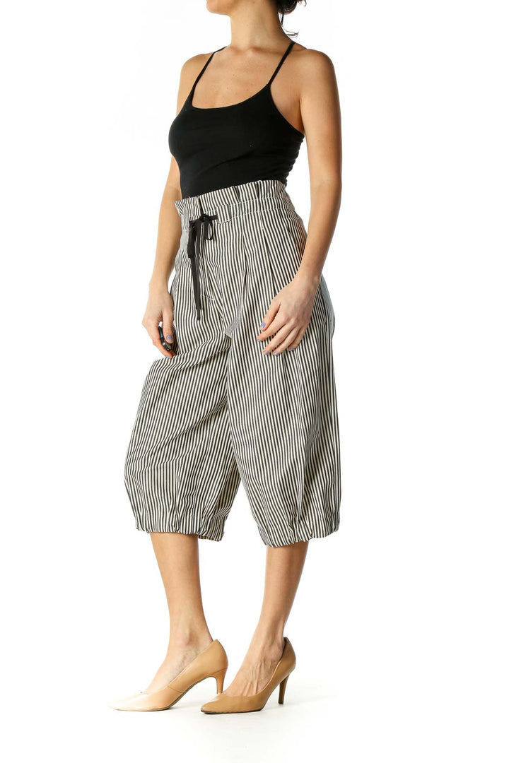 Beige Striped Chic Culottes Pants