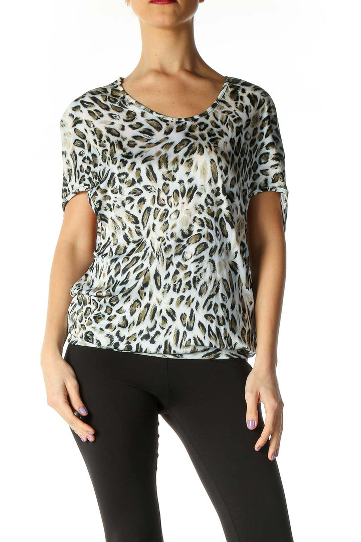 Beige Animal Print Casual Blouse