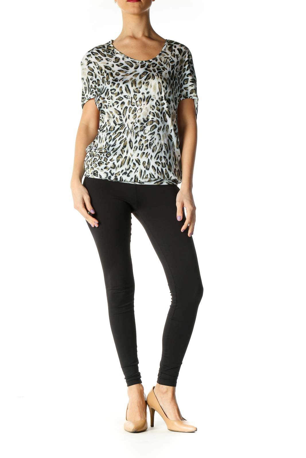 Beige Animal Print Casual Blouse