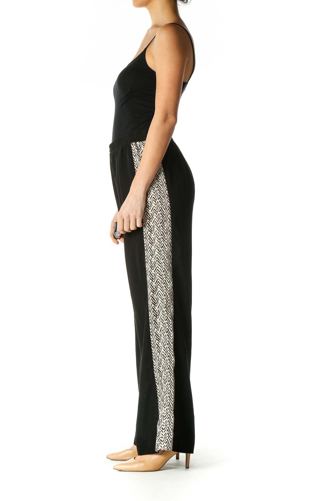 Black Printed Stripe Wide Leg Pants