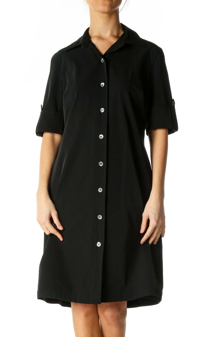 Black Solid Casual Shift Dress