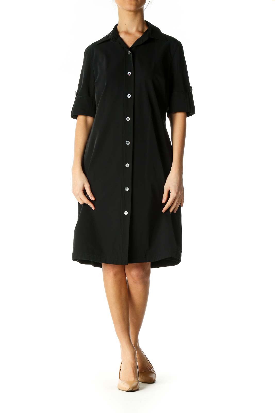 Black Solid Casual Shift Dress