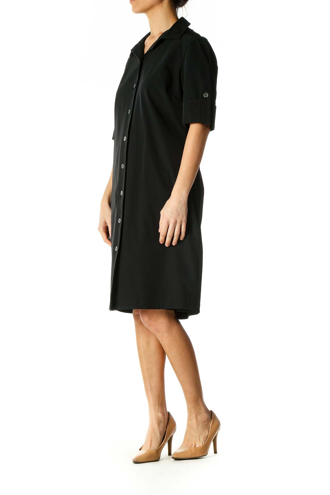 Black Solid Casual Shift Dress