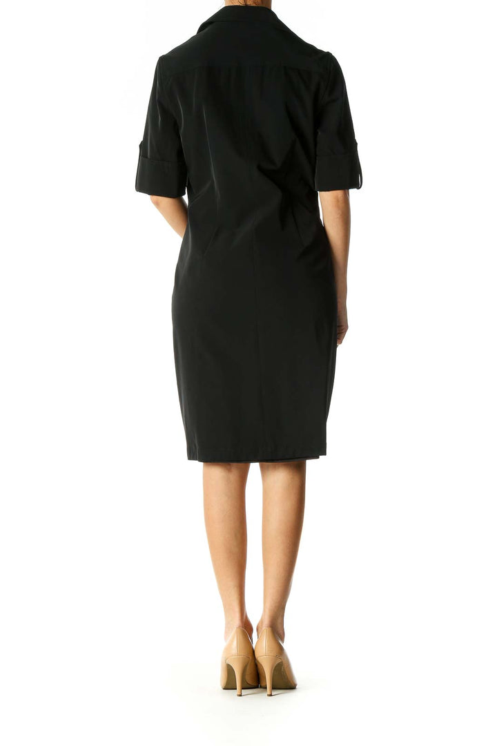 Black Solid Casual Shift Dress