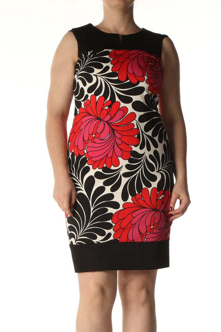 Black Tropical Print Sheath Dress