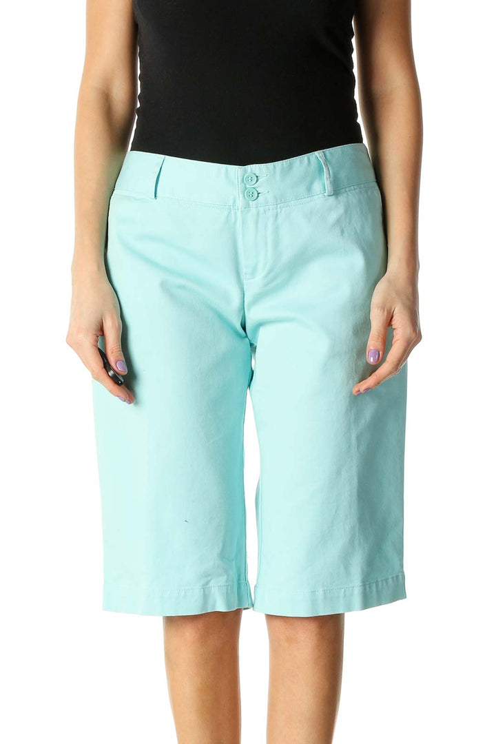 Blue Solid Casual Shorts