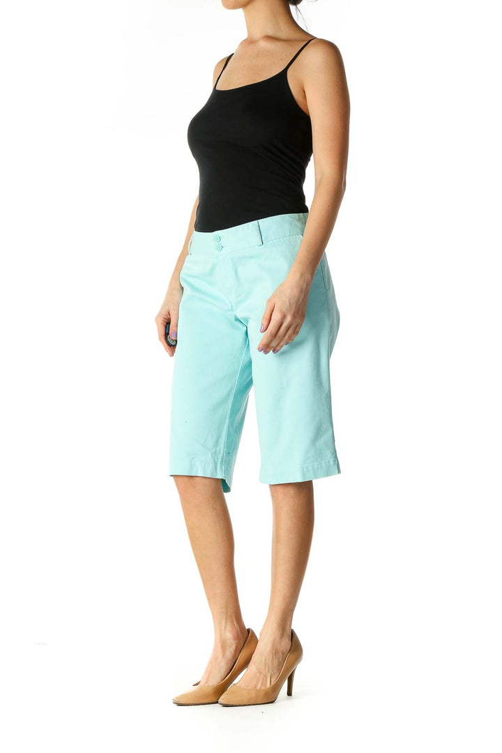 Blue Solid Casual Shorts