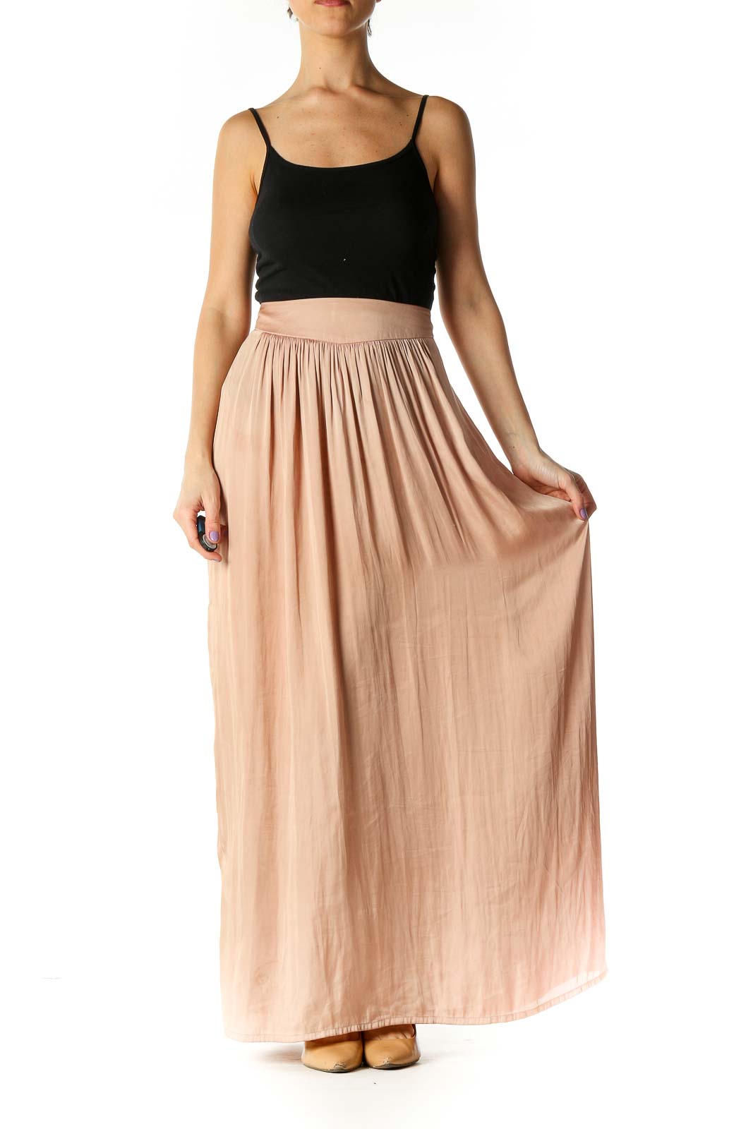 Beige Striped Casual Pleated Skirt