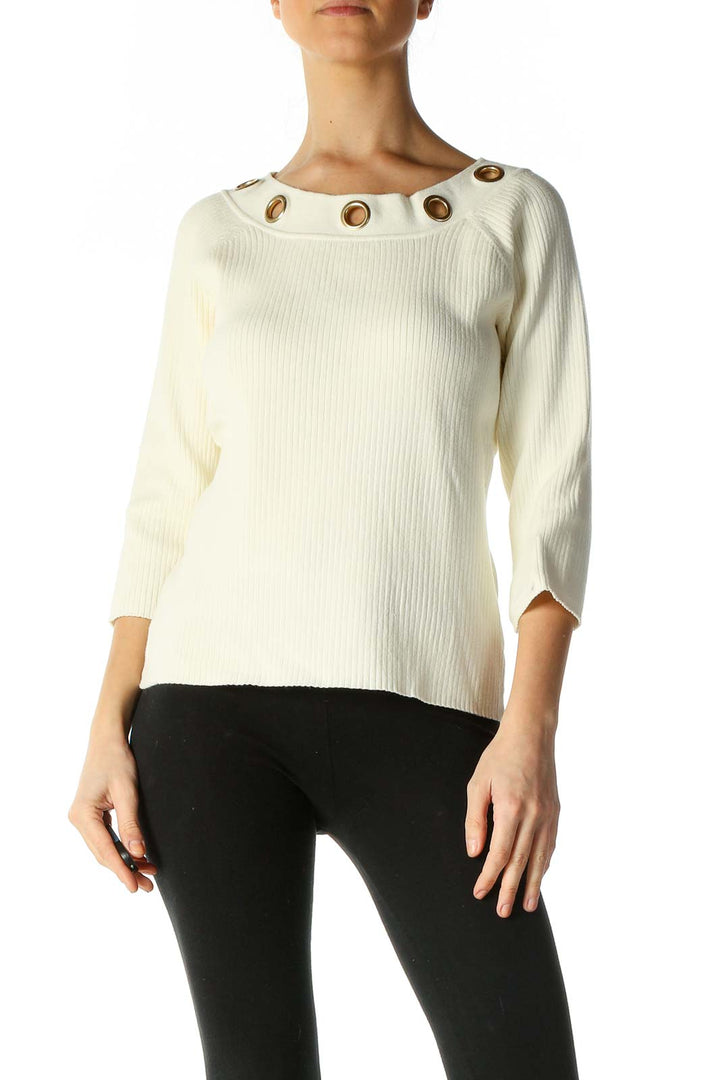 Beige Textured Retro Sweater