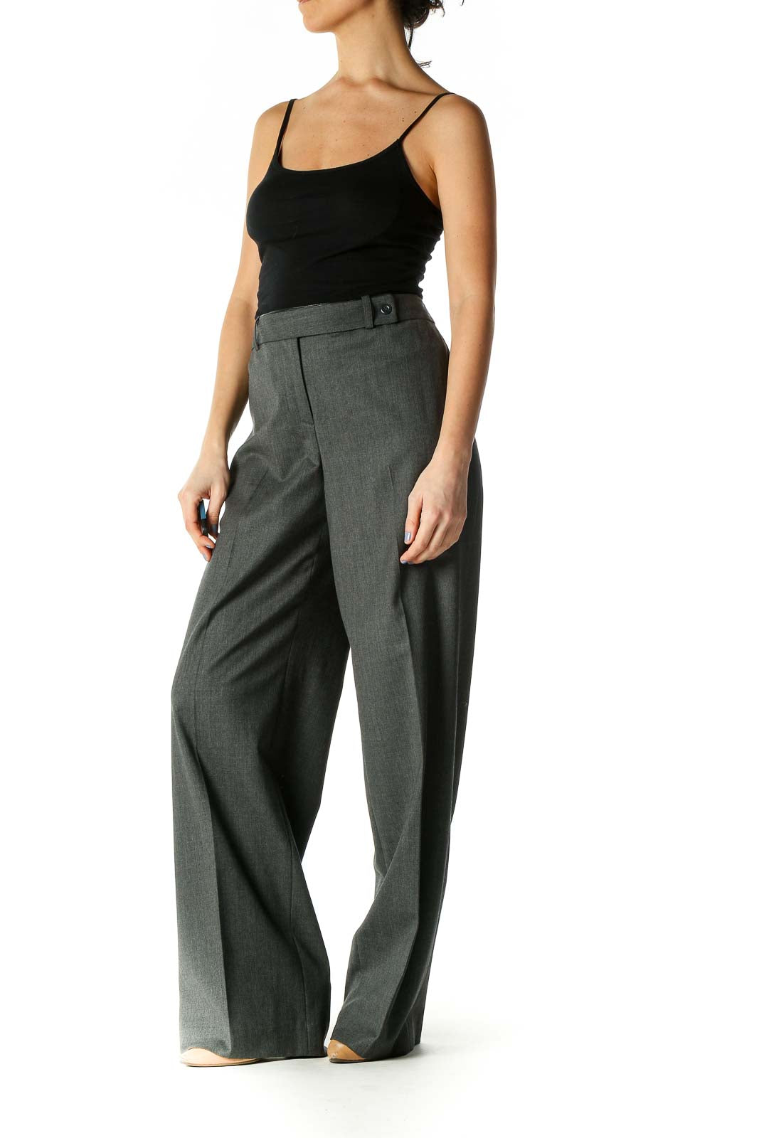 Gray Solid Classic Trousers