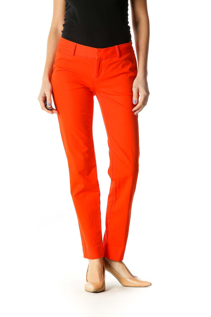 Orange Solid Casual Trousers