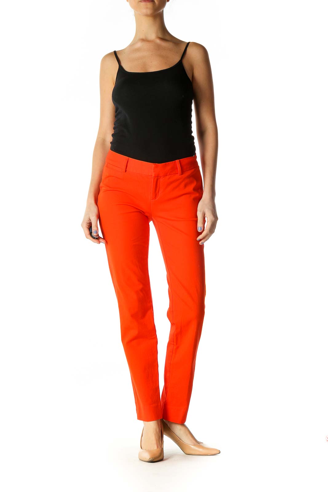 Orange Solid Casual Trousers