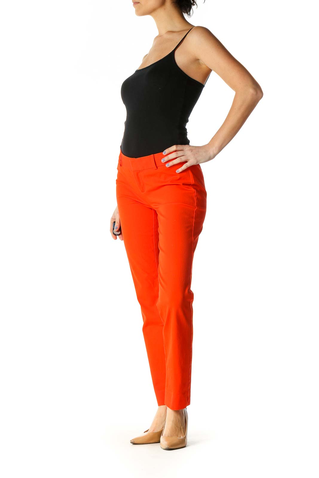 Orange Solid Casual Trousers