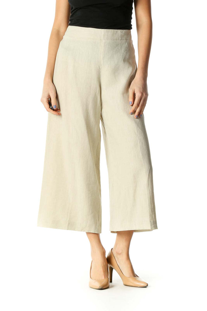 Beige Solid Brunch Palazzo Pants