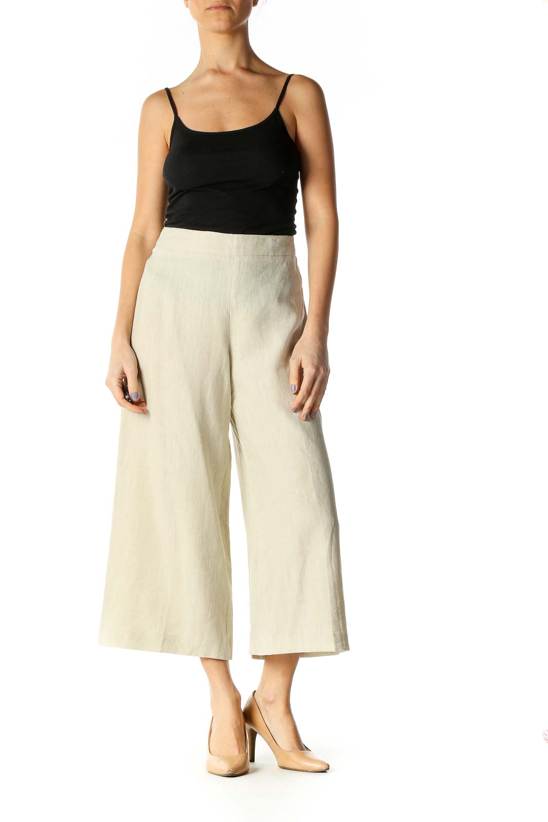 Beige Solid Brunch Palazzo Pants