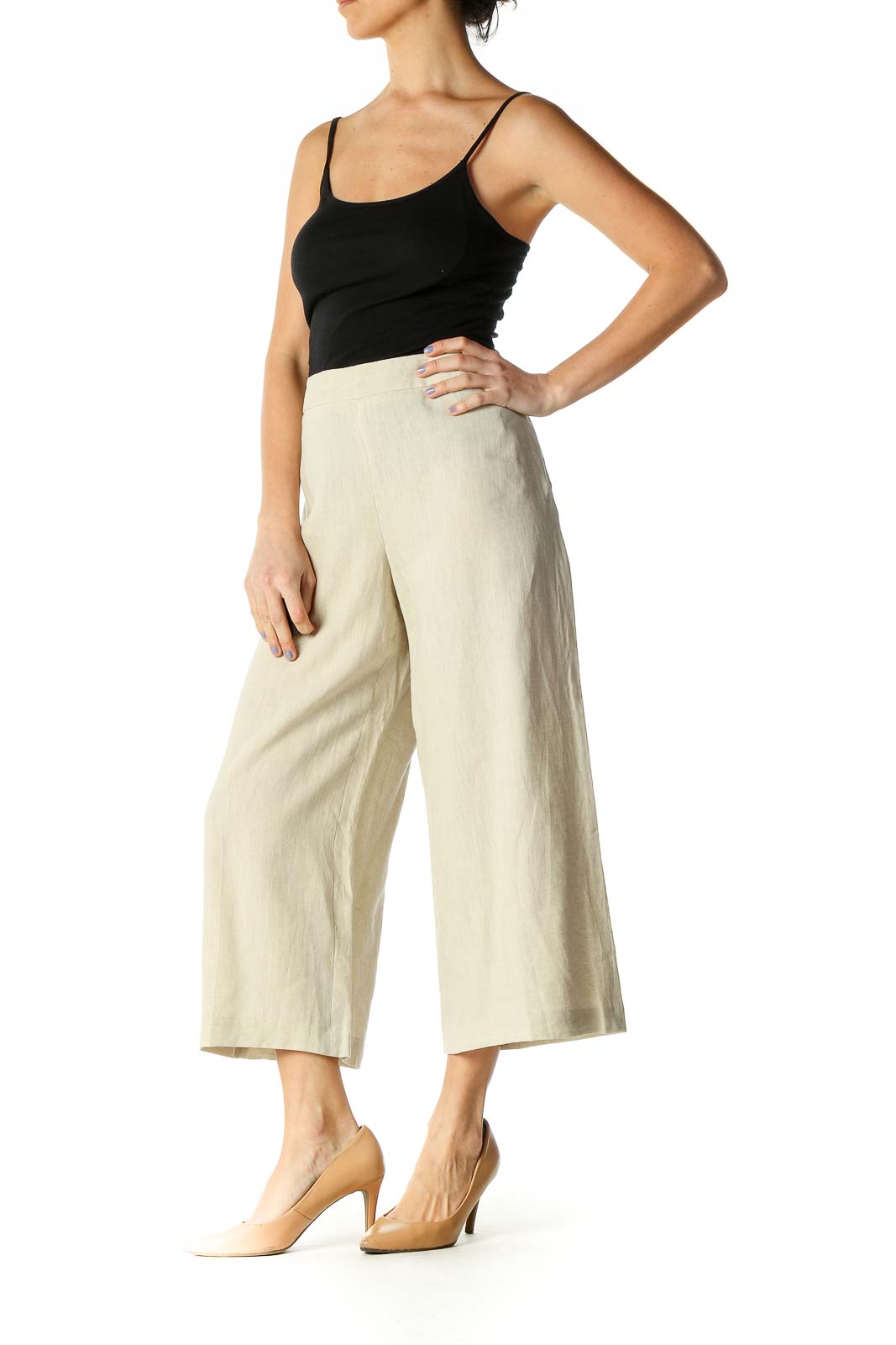 Beige Solid Brunch Palazzo Pants